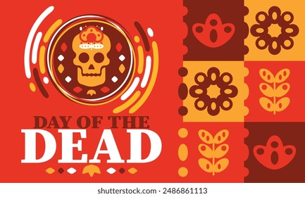 Day of the Dead in November. A holiday dedicated to the memory of the dead. Celebrate annual in Mexico and other Latin American countries. Mexican and Hispanic tradition pattern and texture with skull