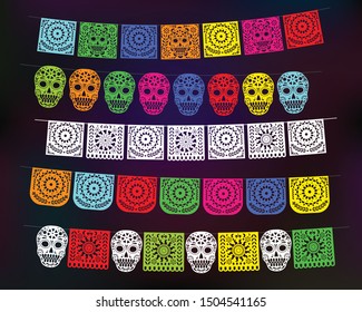 Day of the Dead. Papel Picado banners with paper flags