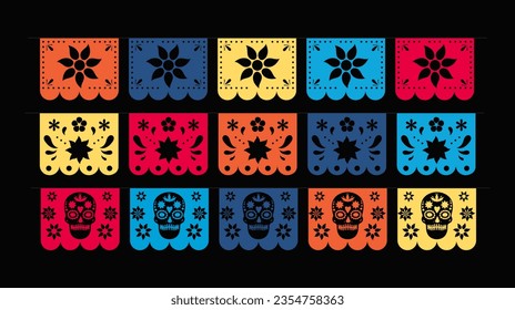 The day of the dead. Papel picado mexican holiday flags. Traditional Mexico decoration. 