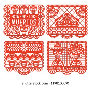 Day of the Dead. Papel Picado. Vector collection of traditional Mexican paper cutting templates. Isolated on white.