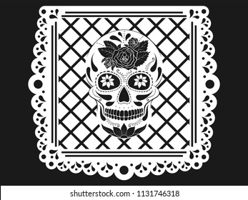 Day of The Dead paper decoration with Skull and ornament. Mexican sugar skull. Vector illustration
