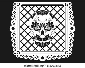 Day of The Dead paper decoration with Skull and ornament. Mexican sugar skull. Vector illustration
