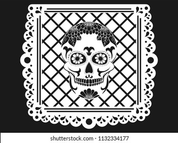 Day of The Dead paper decoration with Skull and ornament. Mexican sugar skull. Vector illustration
