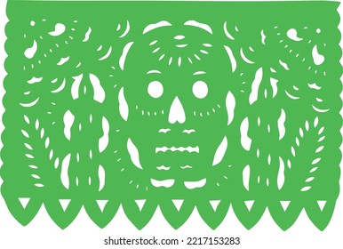 Day of the Dead paper, green Papel Picado with a traditional Mexican head.