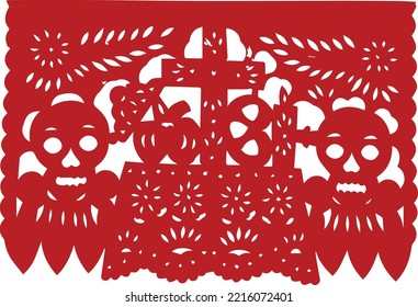 Day of the Dead paper, Papel Picado with a  traditional Mexican skulls.