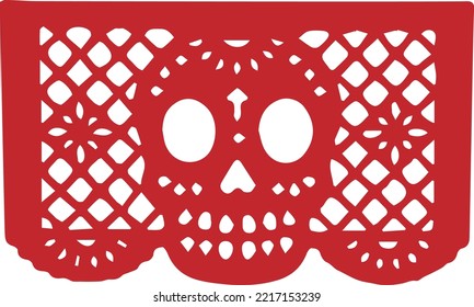 Day of the Dead paper, Red Papel Picado with a traditional Mexican skull head.