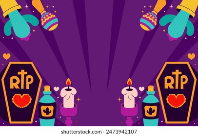 Day of the dead party background vector with stripes