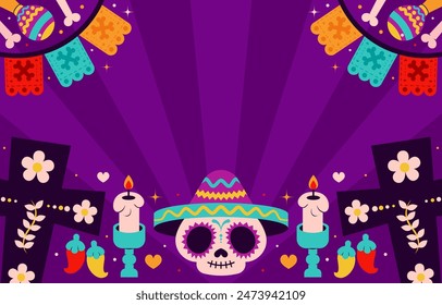 Day of the dead party background vector with stripes