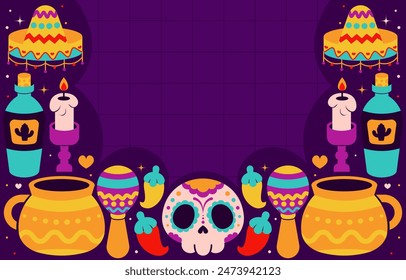 Day of the dead party background vector with pattern