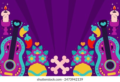 Day of the dead party background vector with stripes