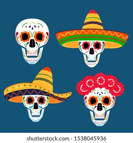 Day of the dead party. Dea de los muertos. Painted skulls.