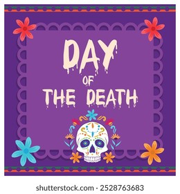 Day of the Dead party with painted skulls. Traditional Mexican music festival. Day of the Dead concept. Flat vector illustration.