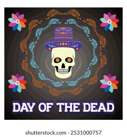 Day of the dead party, sugar skull or halloween holiday. Traditional Mexican music festival, fun bright dancing. flat vector modern illustration 