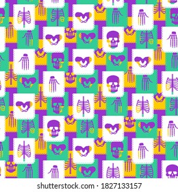 Day of the Dead pattern seamless. Dia de Muertos background. Skull and skeleton ornament