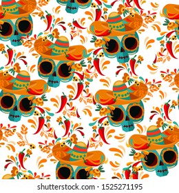 Day of the Dead pattern seamless Vector Illustration. Decor skull.