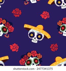 Day of the Dead pattern seamless Vector Illustration. Decor skull.