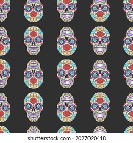 Day of the Dead  Pattern Vector Illustration. Mexican Sugar Candy Skull Design Texture Clip Art Background. Holiday Banner Horror Party.