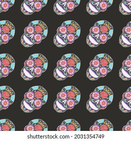 Day of the Dead  Pattern Vector Illustration. Mexican Candy Skull Design Texture Clip Art Background. Holiday Banner Horror Party.