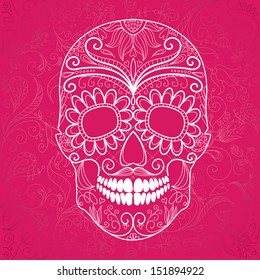 Day of The Dead pink and white Skull 