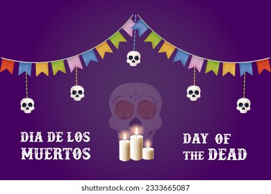 Day of the dead postcard. skull and candles