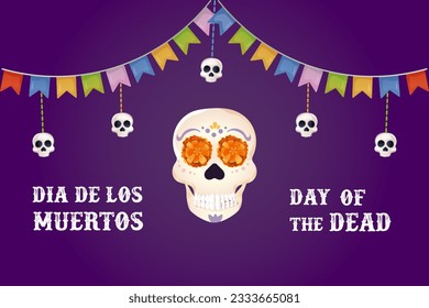 Day of the dead postcard. skull and flor de muerto