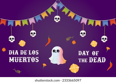 Day of the dead postcard. skull and flor de muerto