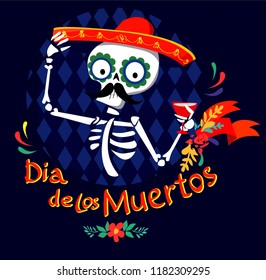 Day of the dead Postcard vector illustration. Mexican Dia de los Muertos. 