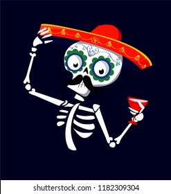 Day of the dead Postcard vector illustration. Mexican Dia de los Muertos. 