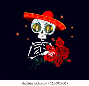 Day of the dead Postcard vector illustration. Mexican Dia de los Muertos. 