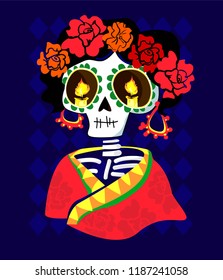 Day of the dead Postcard vector illustration. Mexican Dia de los Muertos. 