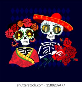 Day of the dead Postcard vector illustration. Mexican Dia de los Muertos. 