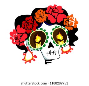 Day of the dead Postcard vector illustration. Mexican Dia de los Muertos. 