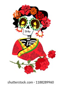 Day of the dead Postcard vector illustration. Mexican Dia de los Muertos. 