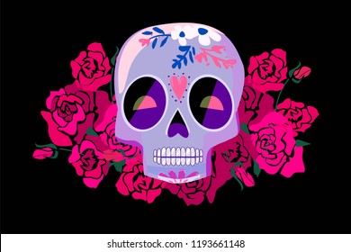 Day of the dead Postcard vector illustration. Mexican Dia de los Muertos. 