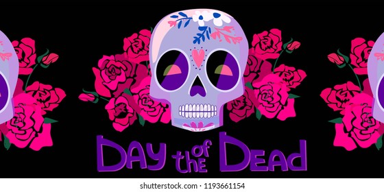 Day of the dead Postcard vector illustration. Mexican Dia de los Muertos. 