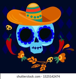 Day of the dead Postcard vector illustration. Mexican Dia de los Muertos. 