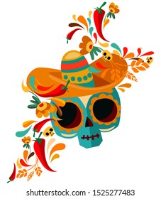 Day of the dead Postcard vector illustration. Mexican Dia de los Muertos. 
