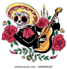 Day of the dead Postcard vector illustration. Mexican Dia de los Muertos. 