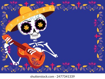 Day of the dead Postcard vector illustration. Mexican Dia de los Muertos. 