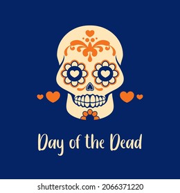 Day of the Dead Poster with decorative sugar skull vector. Mexican decorative sugar skull with flower and heart shape ornament vector. Mexican holiday. Important day