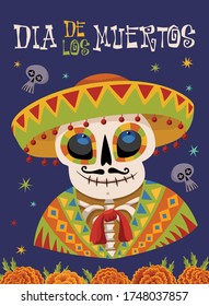
Day of the dead poster. Mexican holiday greeting print design. Mexican man cartoon