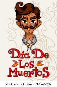 Day of the dead poster, mexican style, man on background. Logo, art for print, posters, vector illustration.