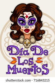 Day of the dead poster, mexican style, Catrina on background. Logo, art for print, posters, vector illustration.