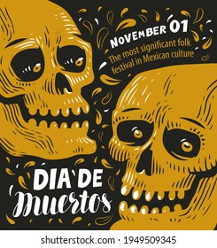 Day of the dead poster, Mexican sugar skull vector illustration