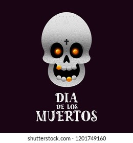 Day of the dead poster with skull on dark background vector