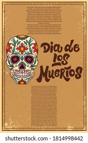 Day of the dead poster template. Design element for logo, emblem, sign, poster, card, banner. Vector illustration