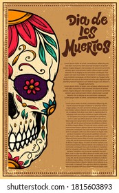 Day of the dead poster template. Design element for logo, emblem, sign, poster, card, banner. Vector illustration