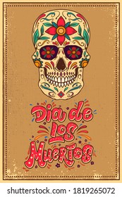 Day of the dead poster template. Design element for logo, emblem, sign, poster, card, banner. Vector illustration