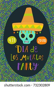 Day of the dead poster template. Holiday party. Vector hand drawn cartoon illustration