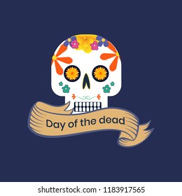 Day of the dead poster, wallpaper and card design with colorful skull design. 
